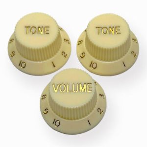 AXLABS strat style KNOB KIT 3 AGED WHITE CREAM W/GOLD FONT AX-L482501