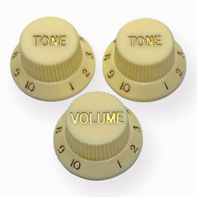 AXLABS strat style KNOB KIT 3 AGED WHITE CREAM W/GOLD FONT AX-L482501